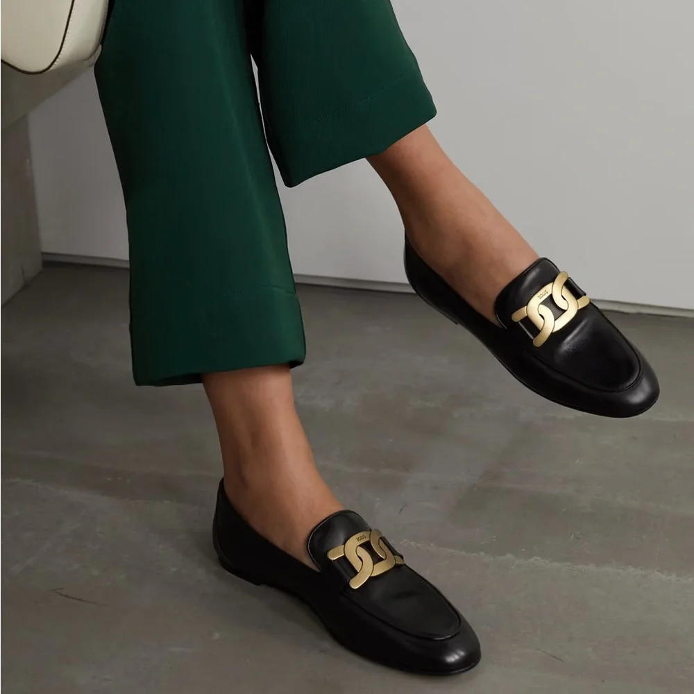 Tod's | Shoes | Tods Kate Flat Leather Loafer Blackgold Sz 38 New